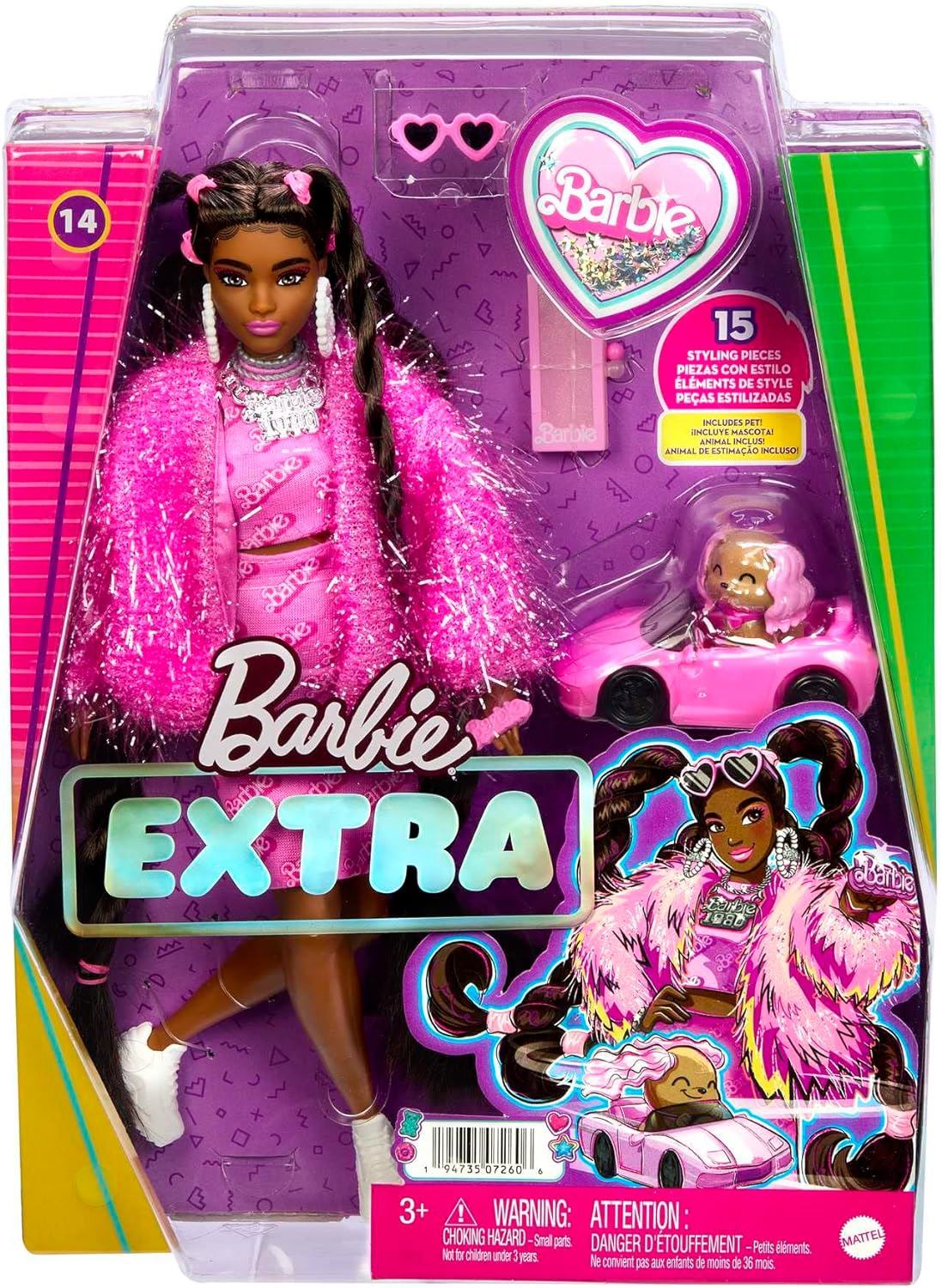 Barbie Extra Doll #14 Pink Outfit Sparkly Jacket and Pet Puppy Doll HH