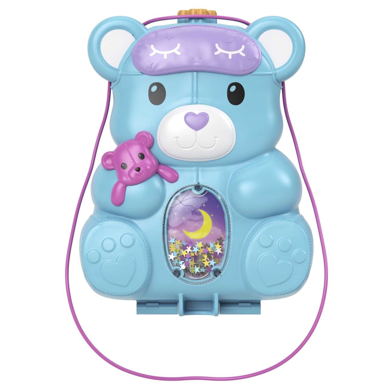 Polly Pocket Teddy Bear Purse Playset HGC39 – Mattel Compact with 2 Micro Dolls & 16 Accessories Ideal Sleep-Over Gift