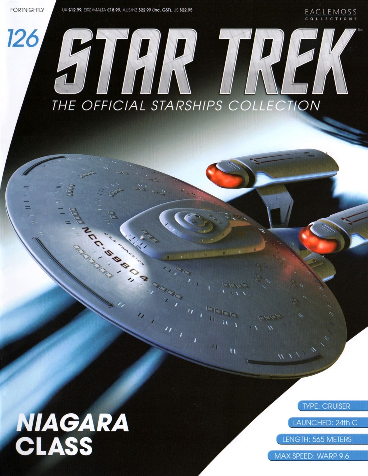 Star Trek magazine cover featuring a Niagara Class starship model