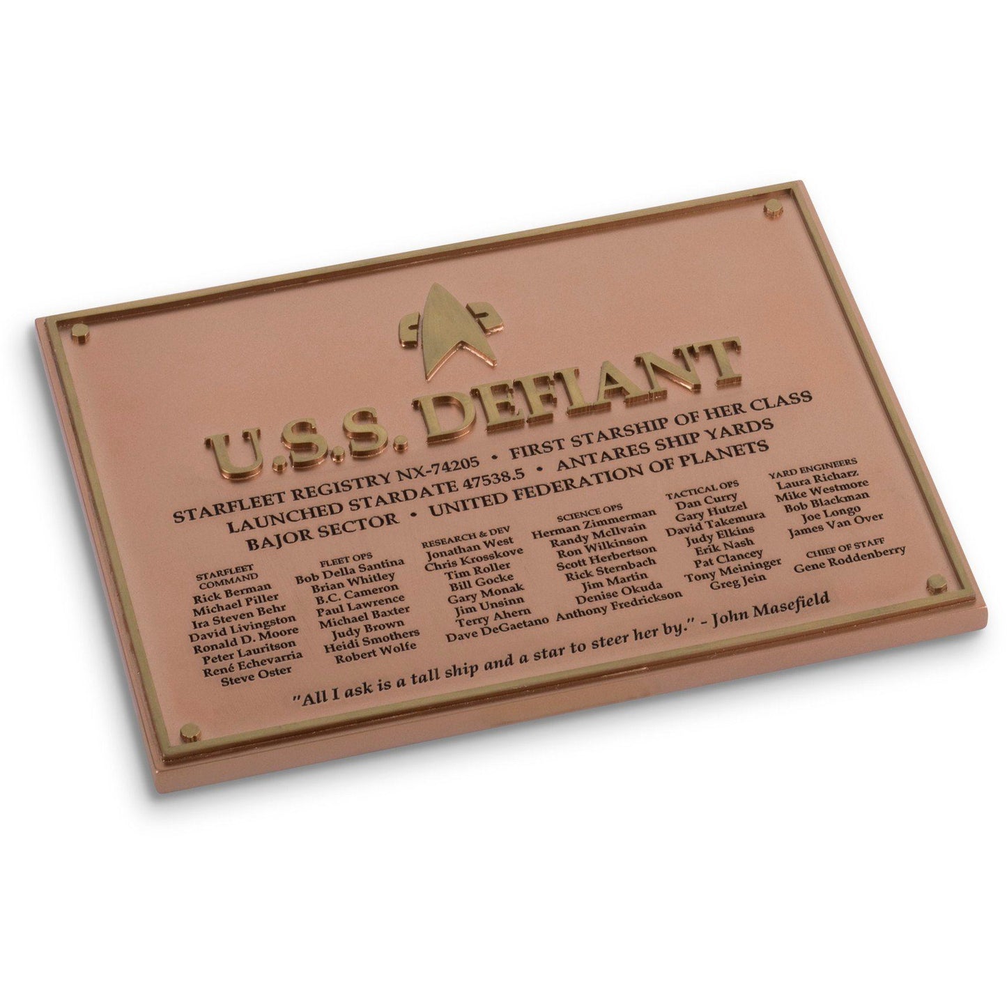 No. 3 U.S.S. Defiant NX-74205 Dedication Plaque Star Trek