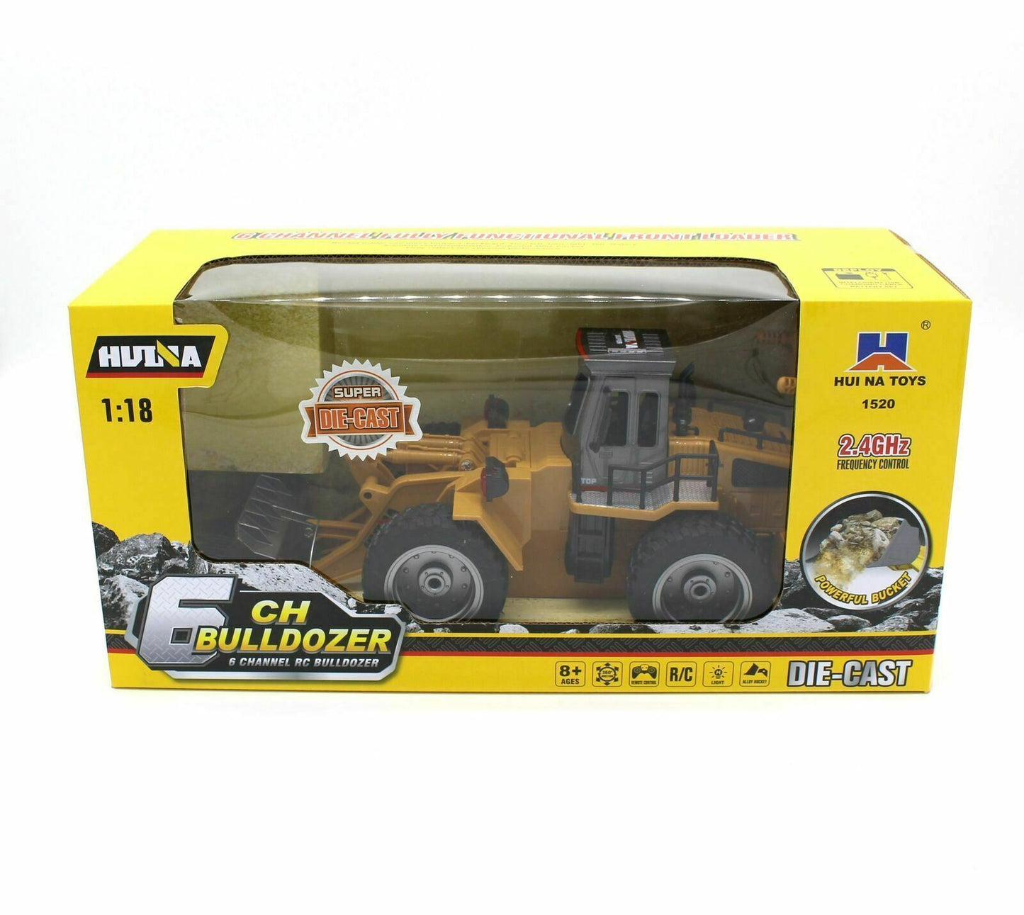 Huina CY1520 2.4G 6ch RC Bulldozer with Die Cast Bucket Construction Vehicle Toy