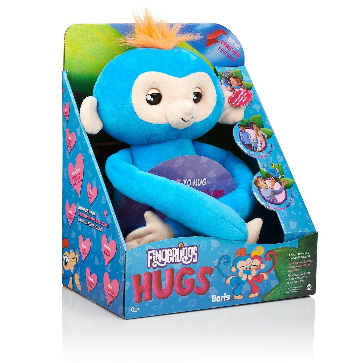 Fingerlings HUGS BORIS (Blue) Advanced Interactive Plush Baby Monkey Pet WowWee