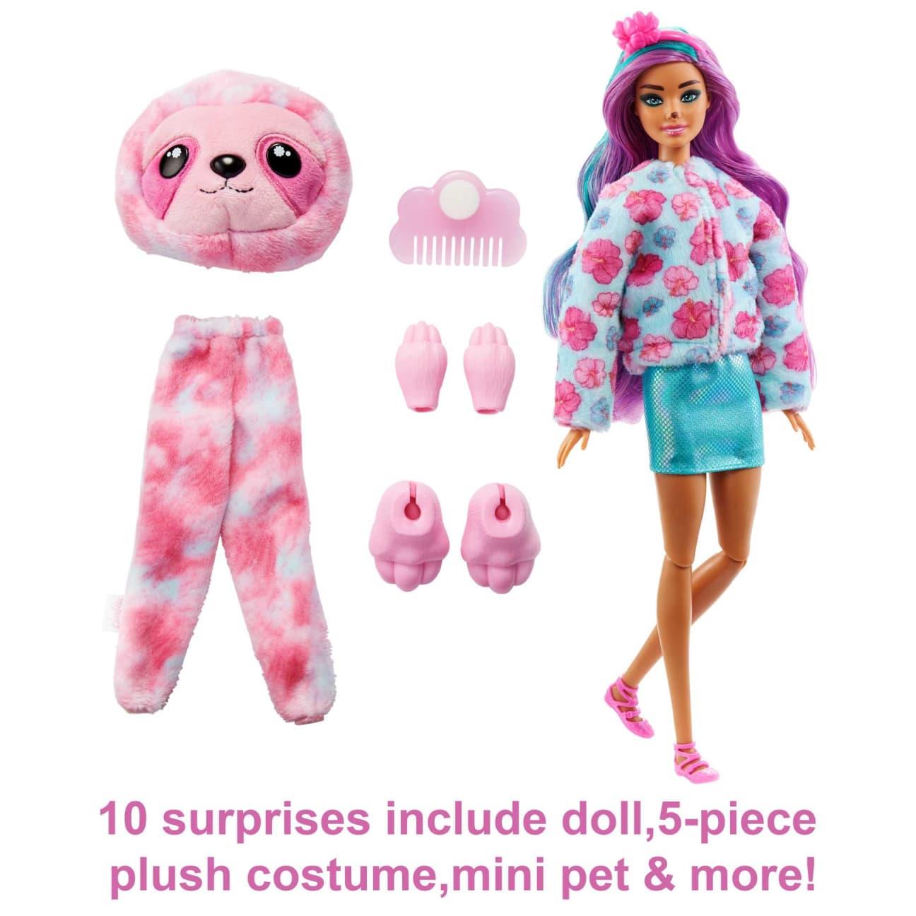 BARBIE Cutie Reveal Fantasy Doll with Sloth Plush Costume & 10 Surprises (HJL59)