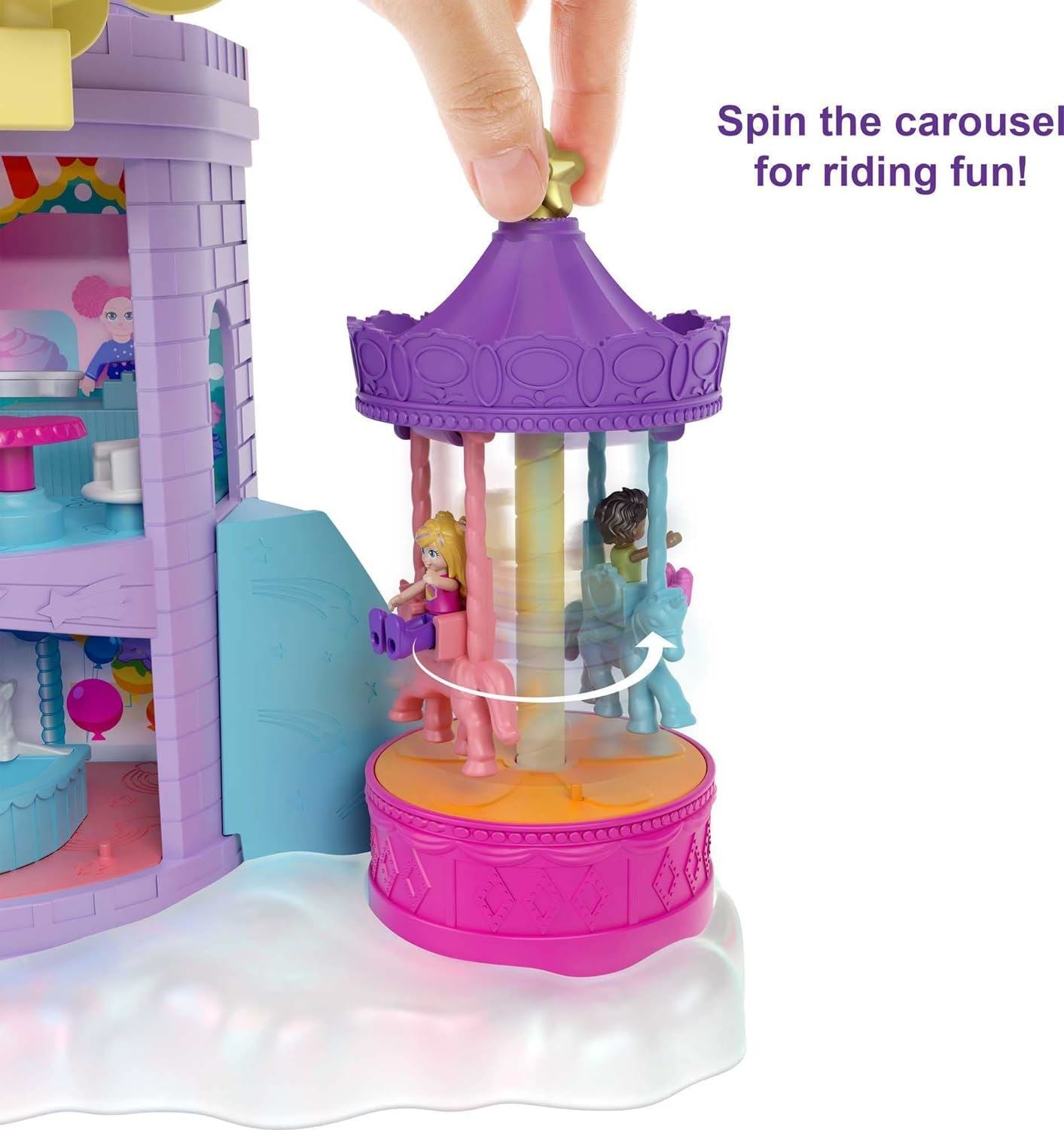 Polly Pocket Rainbow Funland Fairy Flight Ride Playset Dollhouse GYK41 2 Dolls