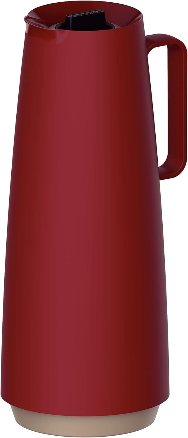 Tramontina Exata 1L Thermal Flask 61636/106 – Red Glass-Lined Vacuum Insulated Beverage Carafe with Screw Cap for Hot & Cold Drinks