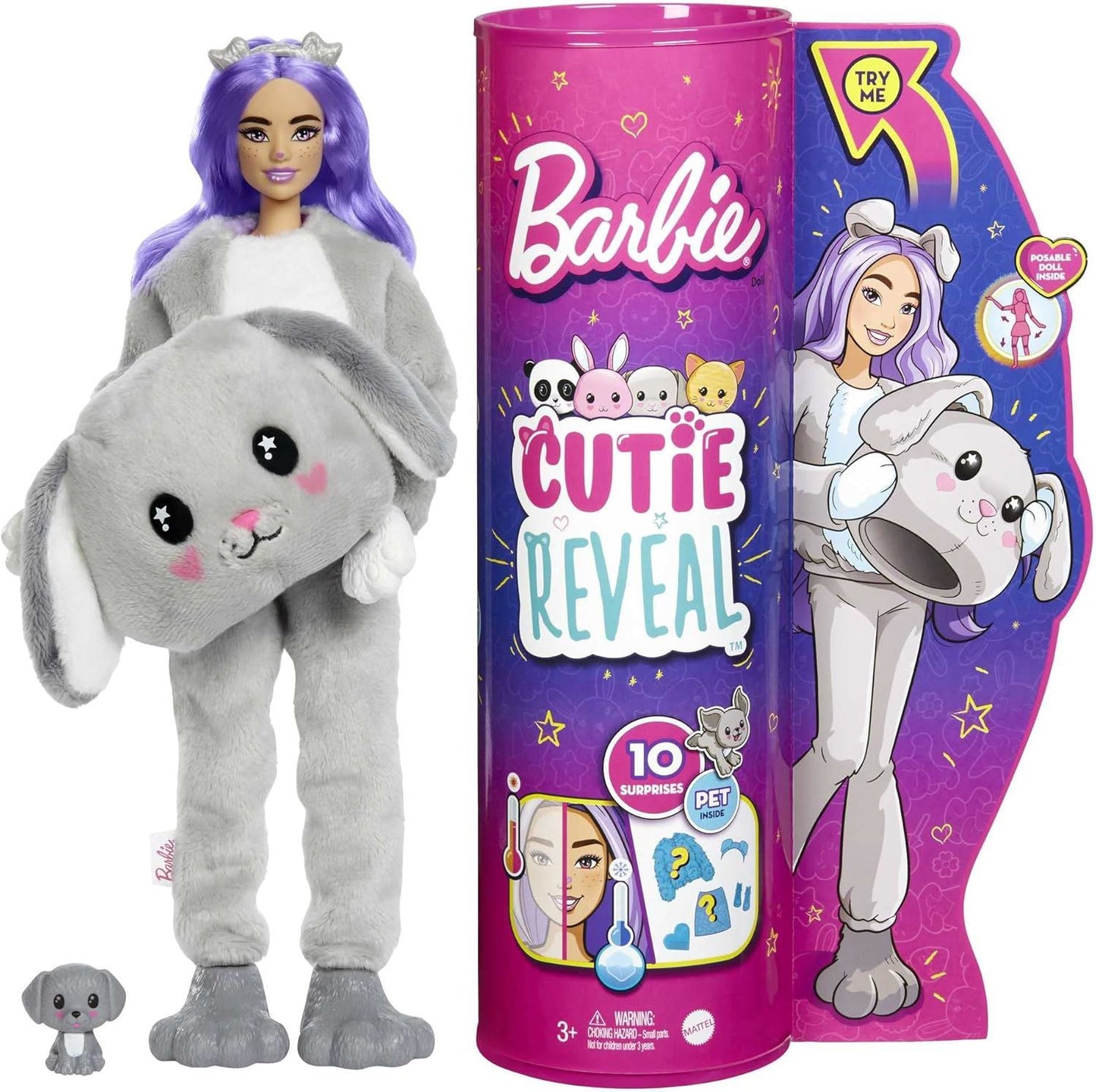 Puppy Cutie Reveal Doll with Plush Costume & 10 Surprises HHG21 (Barbie)