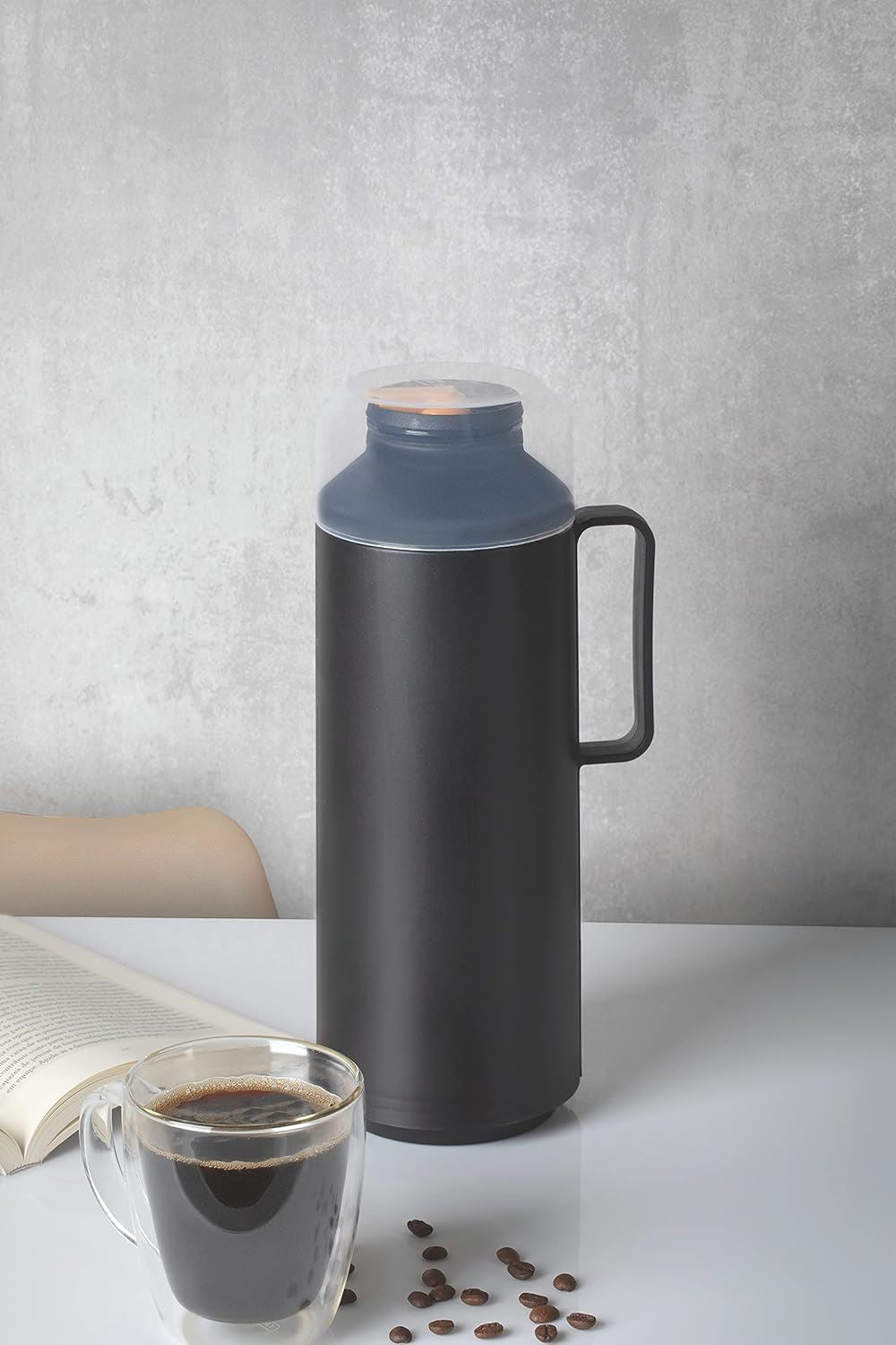 Tramontina Exata 1L Thermal Flask 61637/103 – Black Glass-Lined Vacuum Insulated Bottle Carafe with Cup Lid for Hot & Cold Drinks