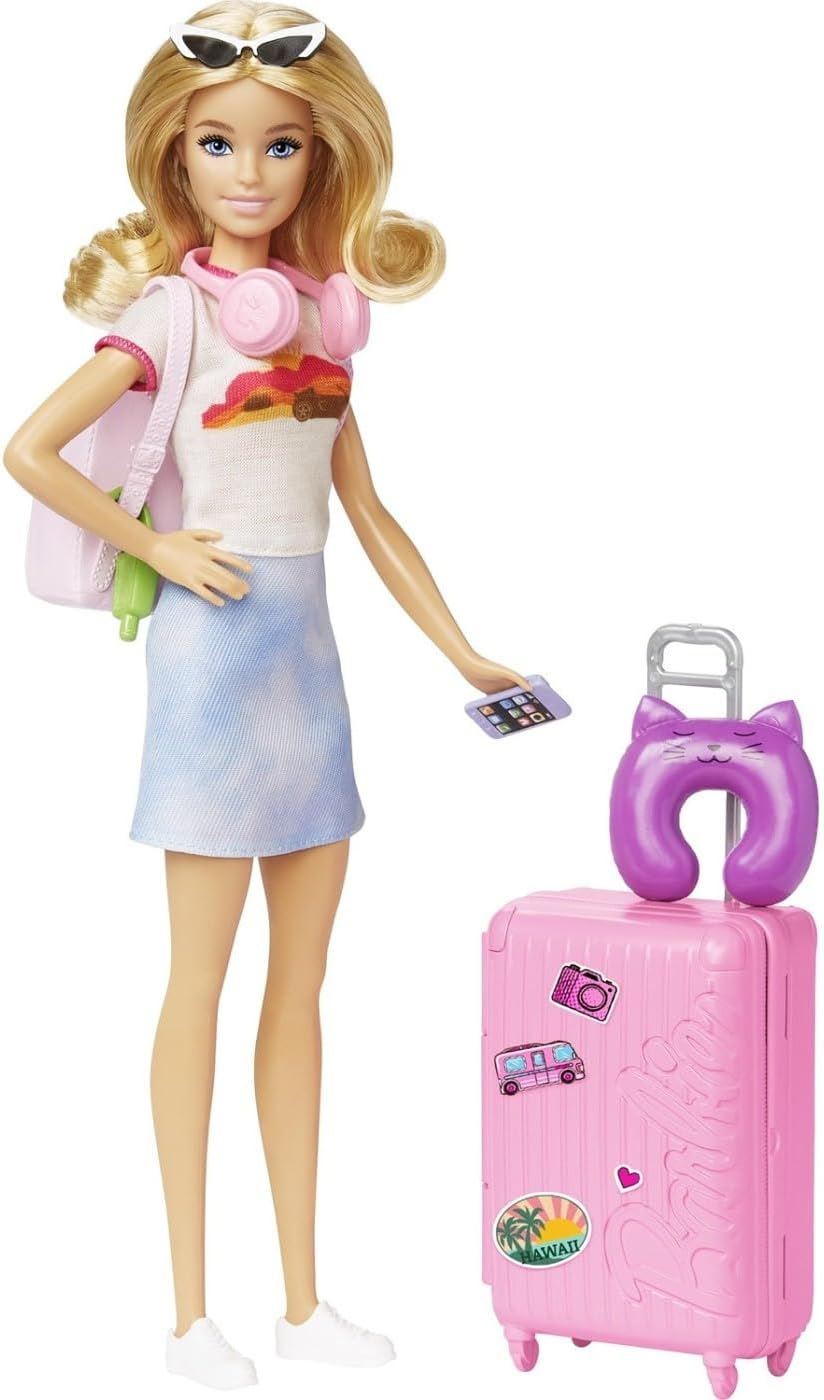 Barbie Malibu Doll and Puppy Travel Set 10+ Pieces Mattel HJY18