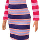 BARBIE Fashionistas Doll #147 - Long Brunette Hair Striped Dress (GYB02/GHW61)