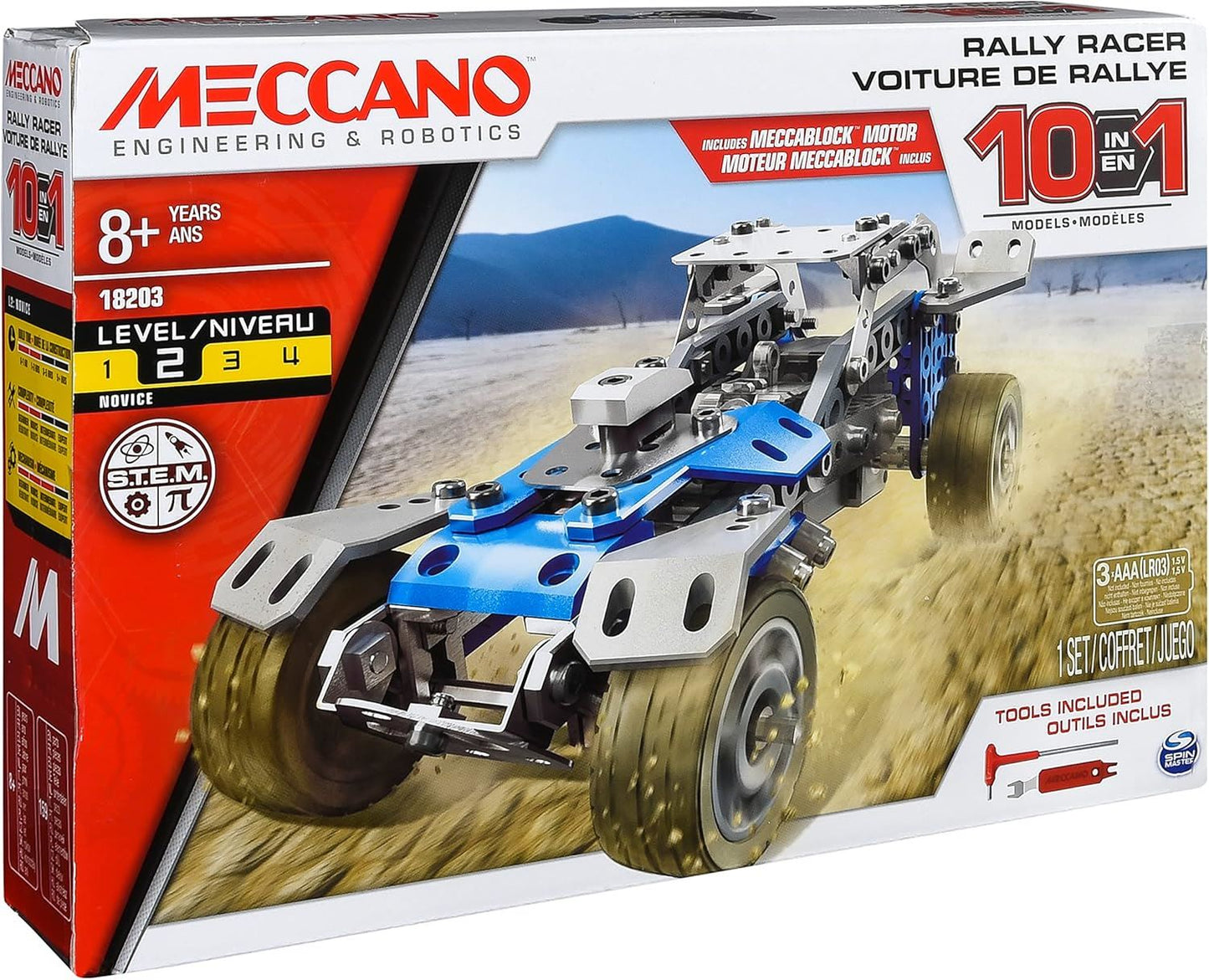 10-in-1 Rally Racer Motorized Building Kit 6040178 – Meccano STEM Model Vehicle Set with Motor, Tools & 10 Build Options