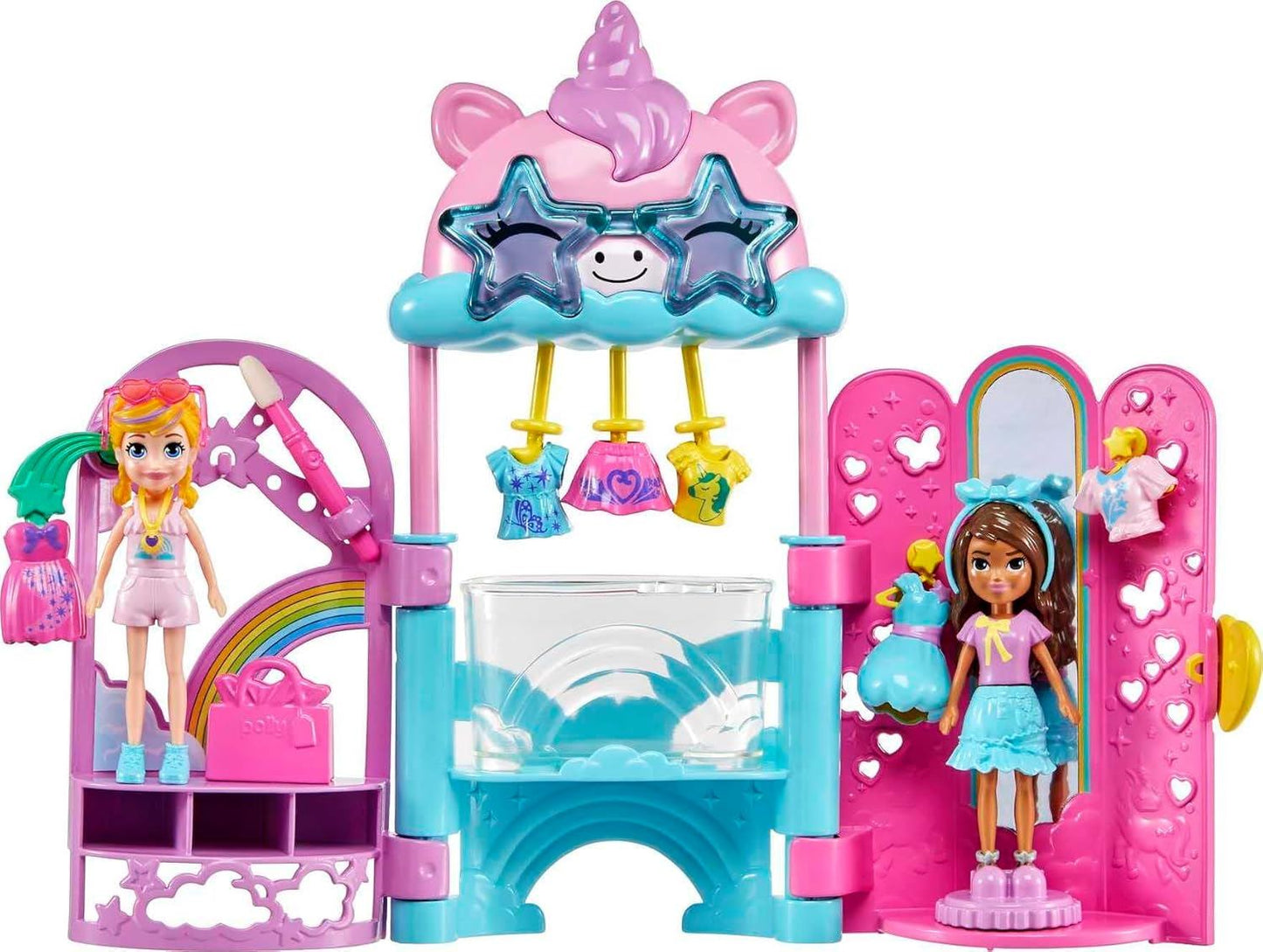Glam It Up Style Studio HKW09 Playset With 2 Dolls Color Change & 19 Accessories (Polly Pocket)