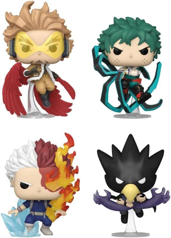 Hawks, Izuku Midoriya, Shoto Todoroki & Fumikage Tokoyami 4-Pack 78045 – My Hero Academia Flocked Special Edition Pop! Vinyl Figures Set 3.75″