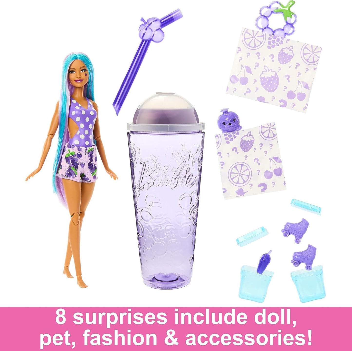 Barbie Pop Reveal Fruit Series Grape Fizz Doll 8 Surprises HRW44