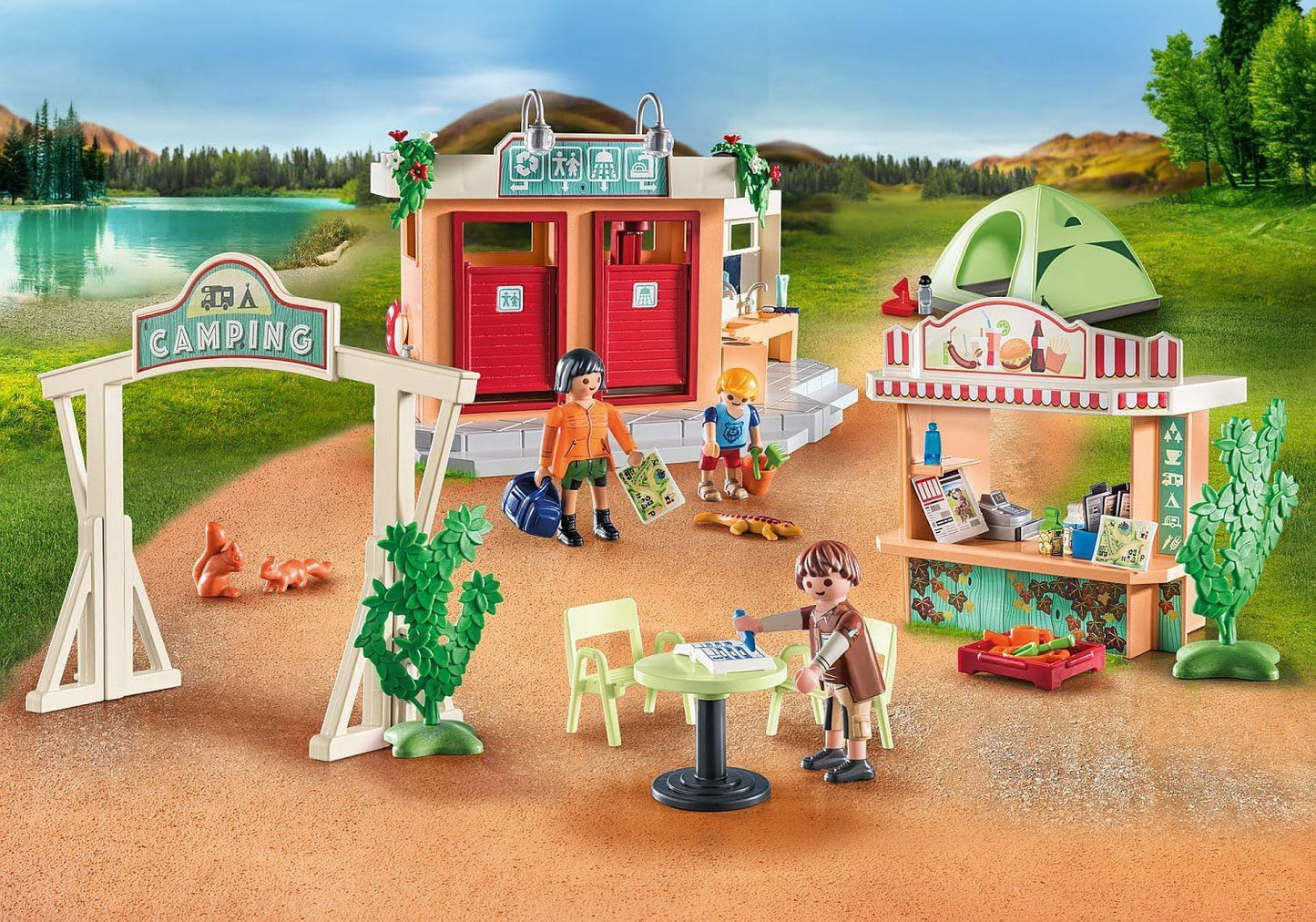 PLAYMOBIL Family Fun Campsite 71424 - Kids Camping Playset with Tent, Kitchen, Sanitary Area & 3 Figures