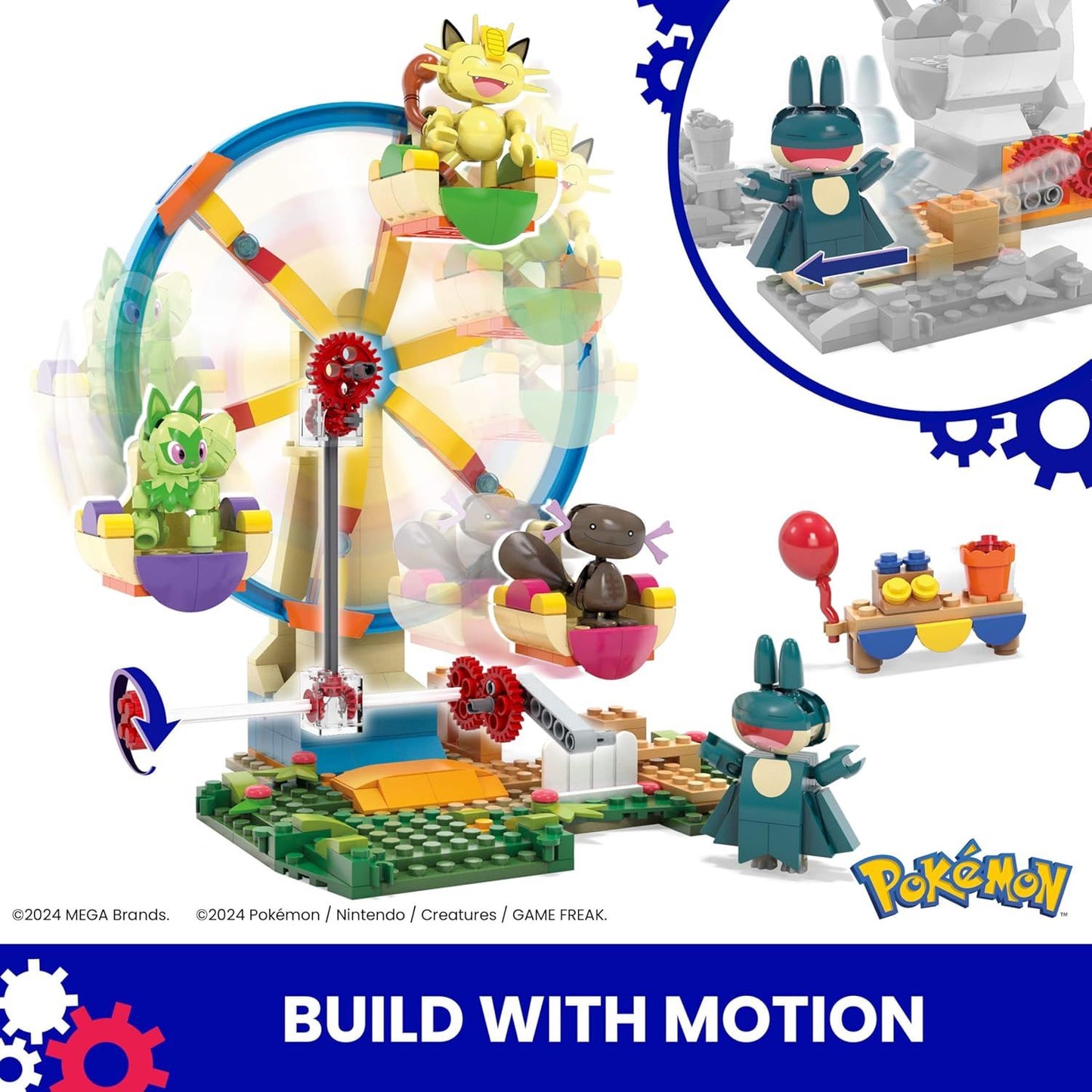 Ferris Wheel Fun HXF80 – MEGA Pokémon Building Toy Kit | Buildable Ferris Wheel Playset with Pikachu & Themed Accessories