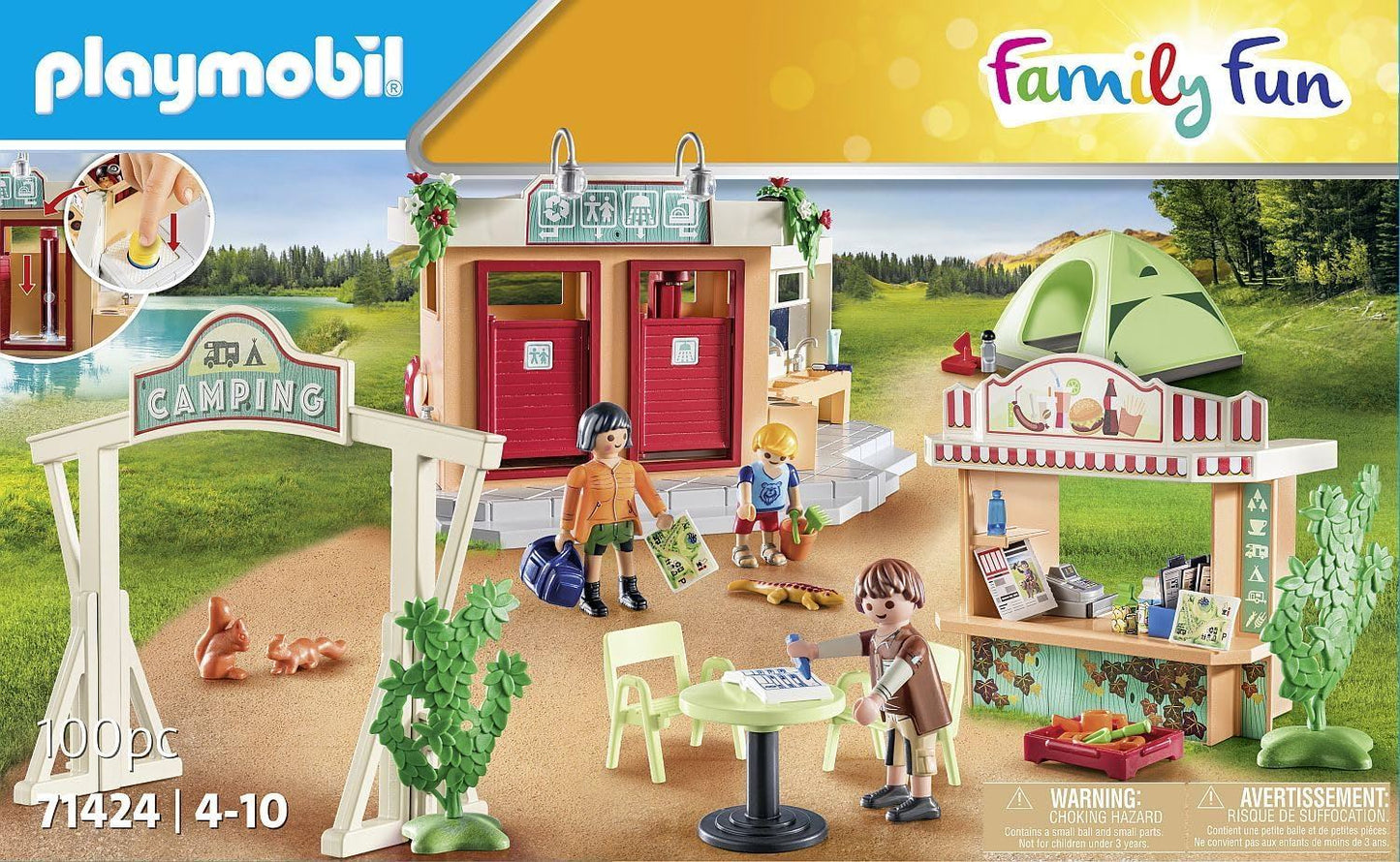 PLAYMOBIL Family Fun Campsite 71424 - Kids Camping Playset with Tent, Kitchen, Sanitary Area & 3 Figures