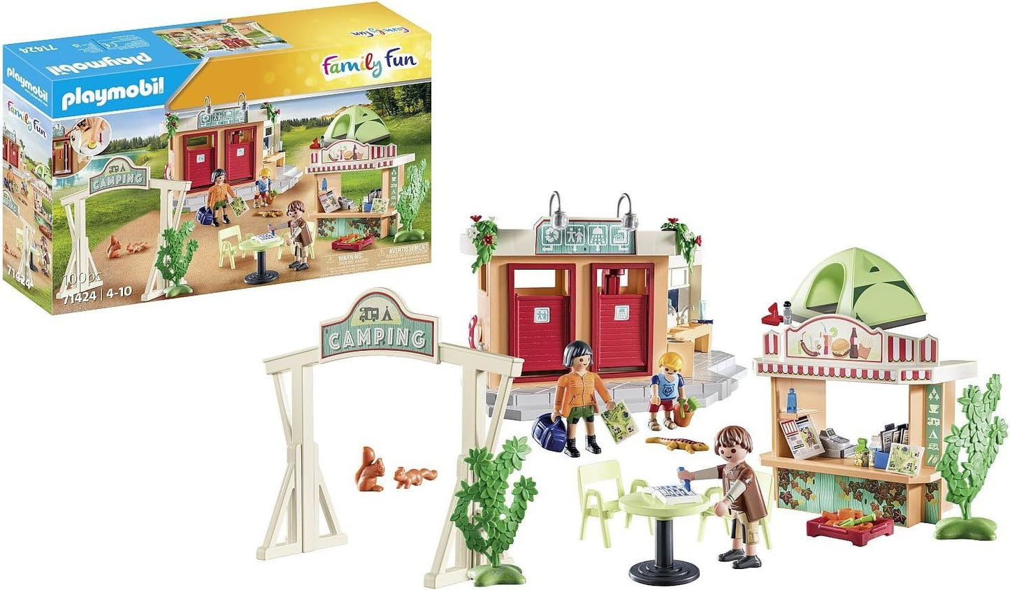 PLAYMOBIL Family Fun Campsite 71424 - Kids Camping Playset with Tent, Kitchen, Sanitary Area & 3 Figures