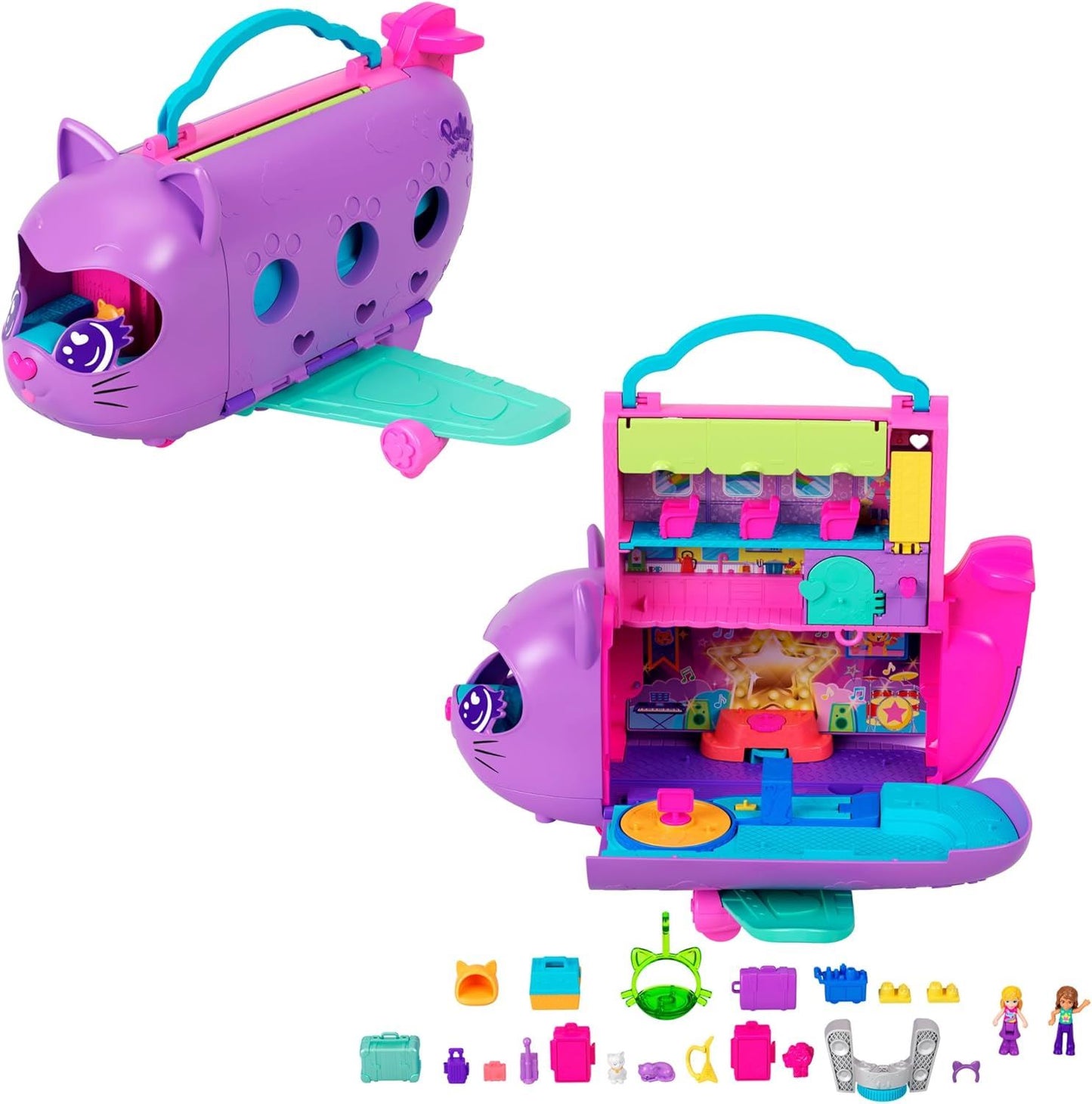 HWP19 (Polly Pocket) Kitty Airways Playset With 2 Micro Dolls And Pet