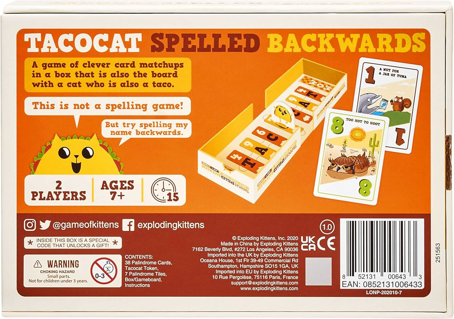 Tacocat Spelled Backwards 2 Player Board Game (Exploding Kittens)