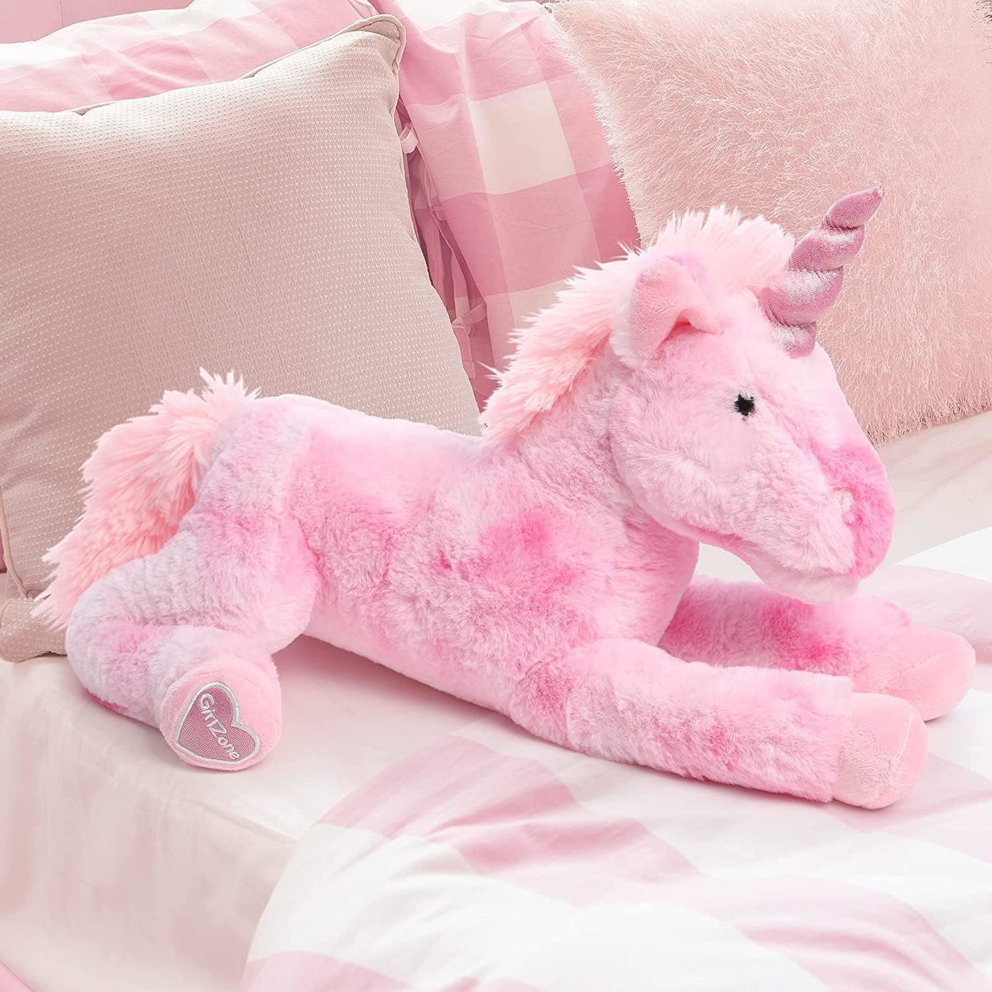 Unicorn Plush 18" Pink Glitter Horn Cuddly Stuffed Soft Toy Large (GirlZone)