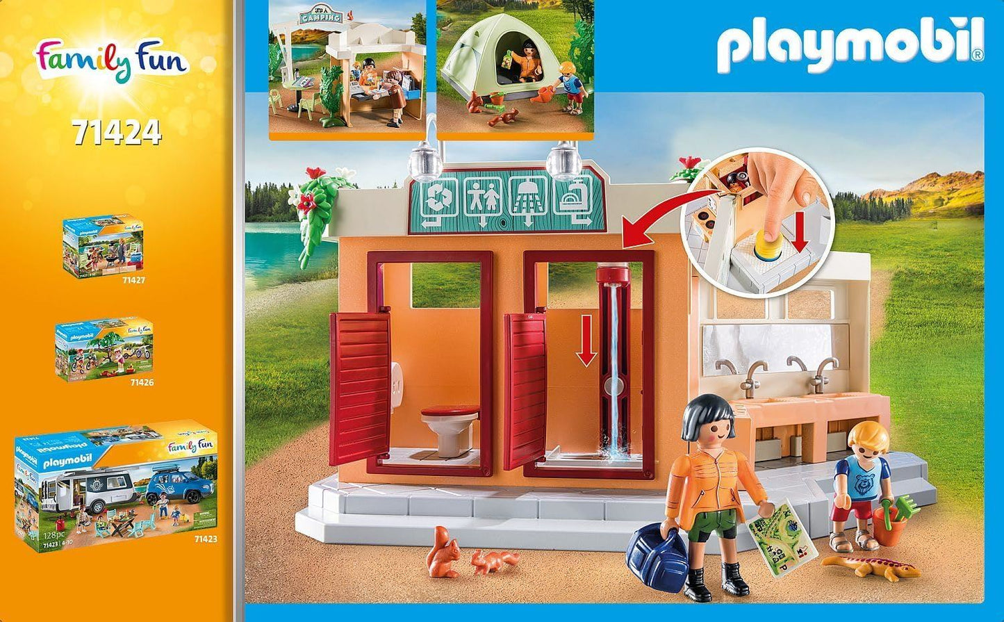 PLAYMOBIL Family Fun Campsite 71424 - Kids Camping Playset with Tent, Kitchen, Sanitary Area & 3 Figures