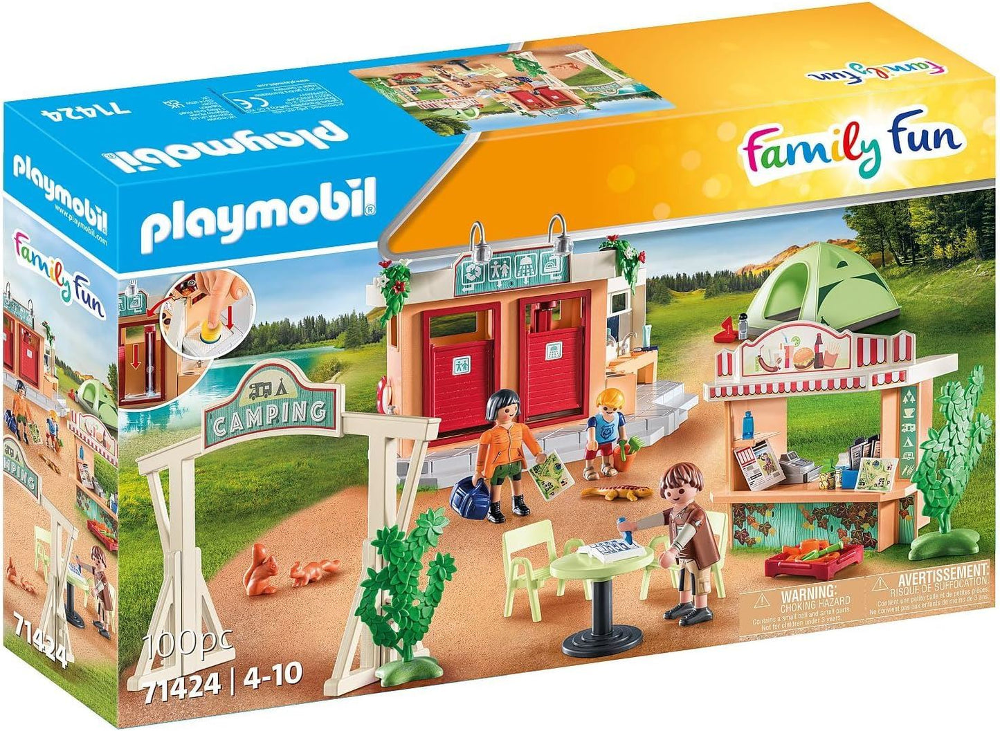 PLAYMOBIL Family Fun Campsite 71424 - Kids Camping Playset with Tent, Kitchen, Sanitary Area & 3 Figures