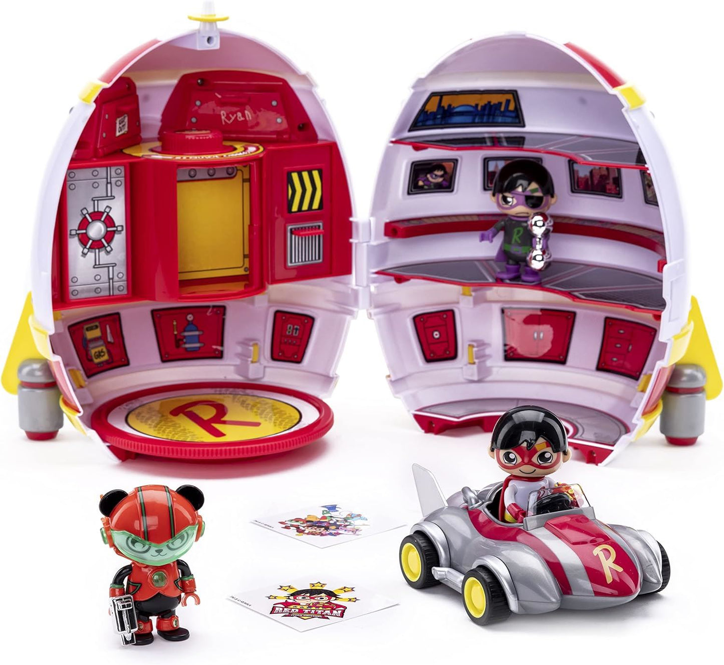 Red Titan Mystery Fortress Playset – Ryan’s World Titan Universe 25918 Action Adventure Set with Mini-Figures, Vehicle & Stickers