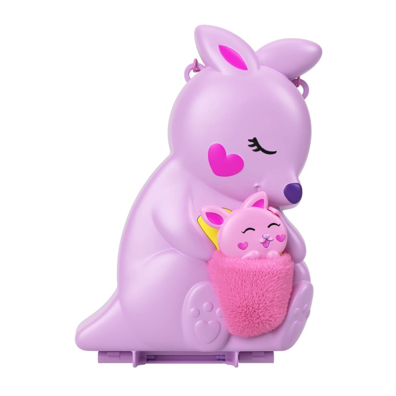 Polly Pocket Mama & Joey Kangaroo Purse Playset HKV50 – Mattel 2-in-1 Compact Travel Bag with 2 Micro Dolls, 7 Animals & Accessories