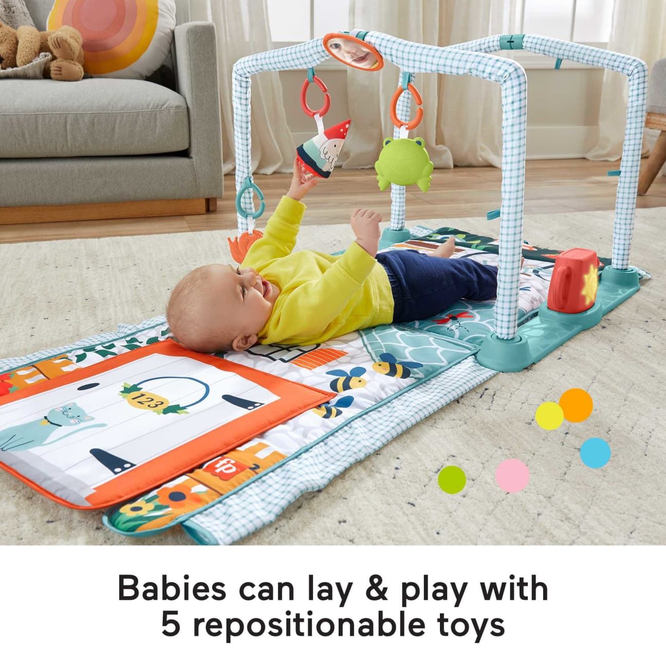 Fisher-Price 3-in-1 Crawl & Play Activity Gym HJK45 – Lay & Play Mat, Tummy Time & Crawl-Through Cottage Tunnel with 5 Toys