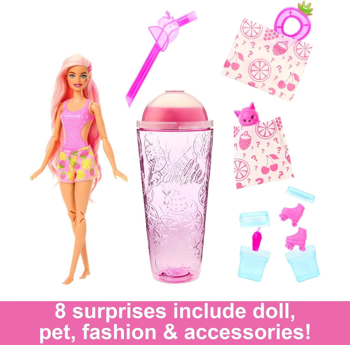 Barbie Pop Reveal Fruit Series Strawberry Lemonade Doll 8 Surprises HRW41