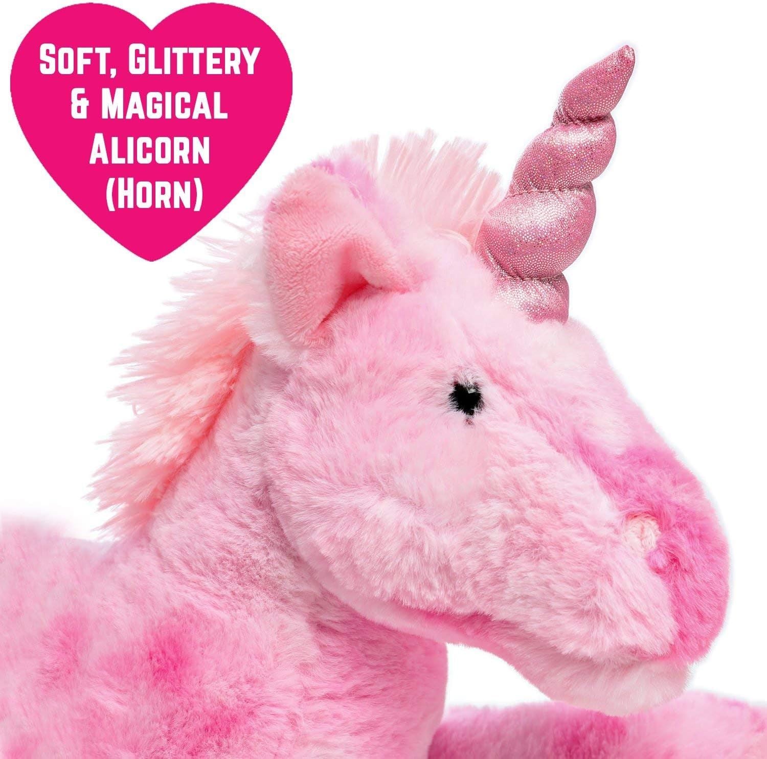 Unicorn Plush 18" Pink Glitter Horn Cuddly Stuffed Soft Toy Large (GirlZone)