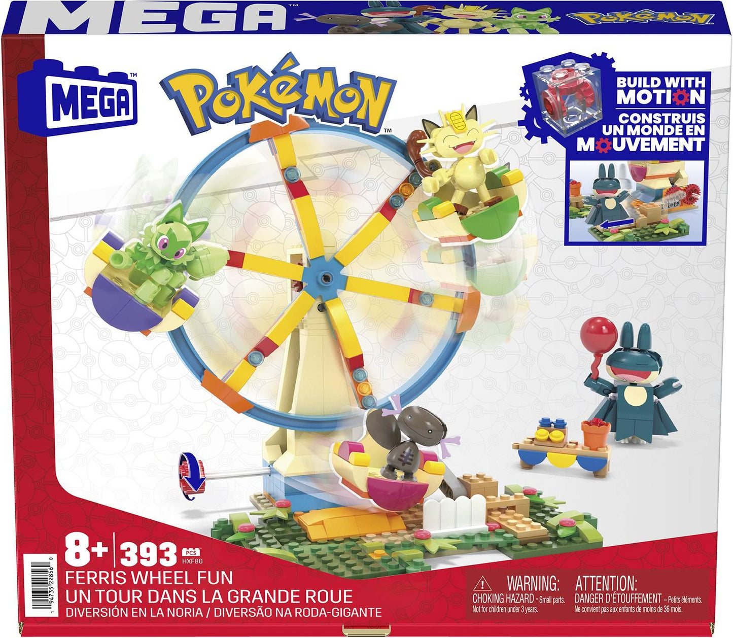 Ferris Wheel Fun HXF80 – MEGA Pokémon Building Toy Kit | Buildable Ferris Wheel Playset with Pikachu & Themed Accessories