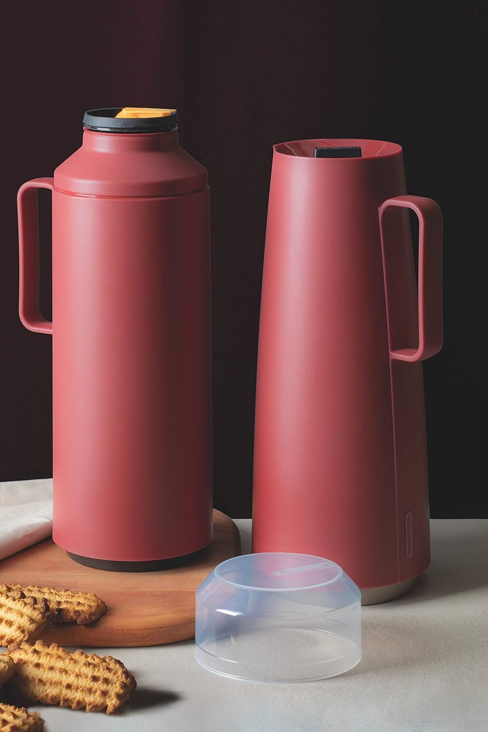Tramontina Exata 1L Thermal Flask 61637/106 – Rich Red Glass-Lined Vacuum Insulated Bottle Carafe with Cup Lid for Hot & Cold Drinks