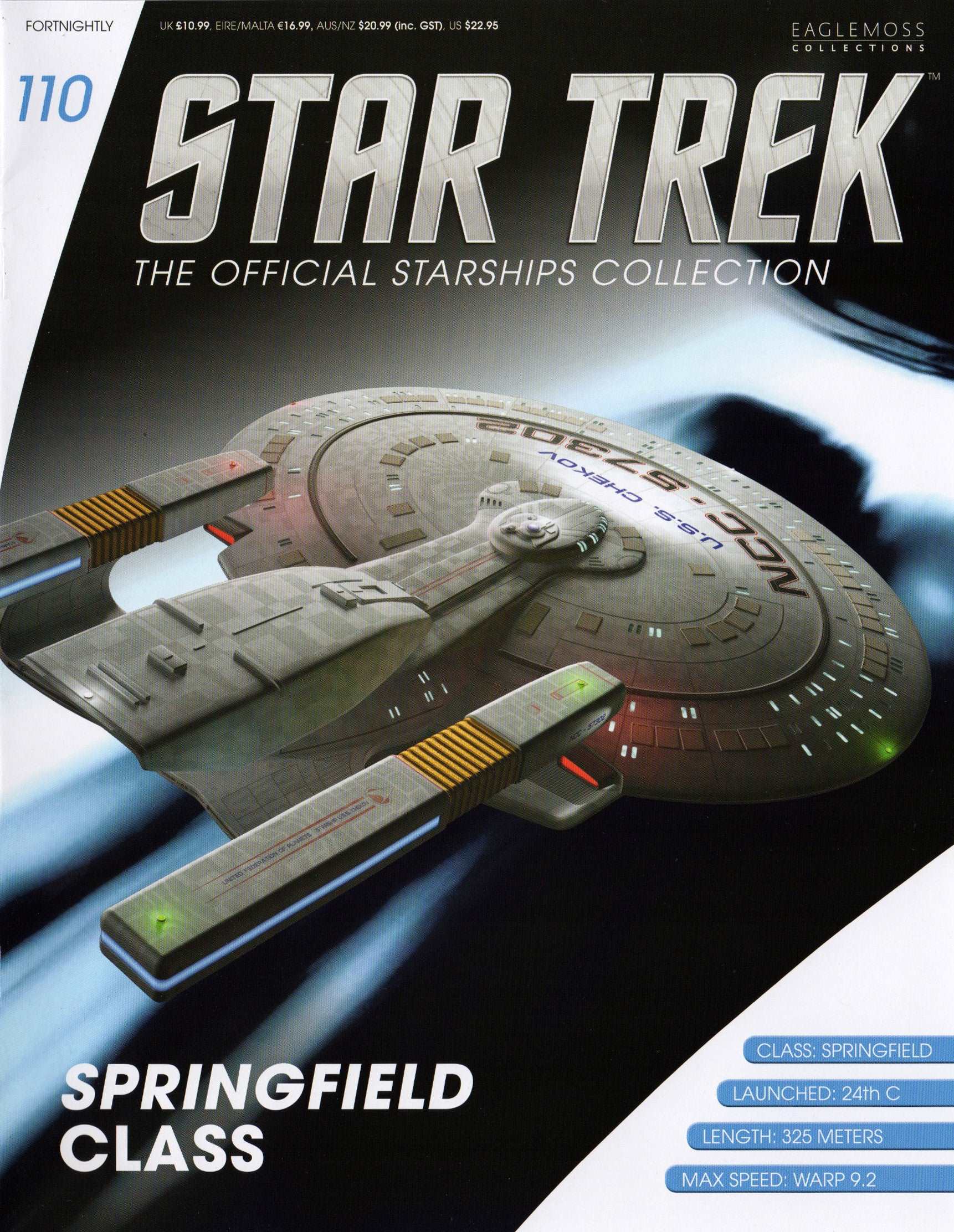 #110 U.S.S. Chekov Springfield Class Model Die Cast Ship Star Trek Eaglemoss