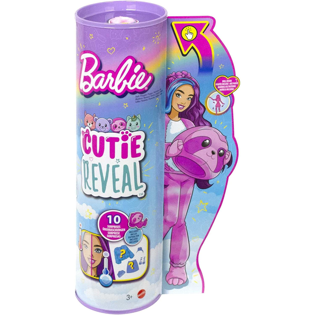 BARBIE Cutie Reveal Fantasy Doll with Sloth Plush Costume & 10 Surprises (HJL59)