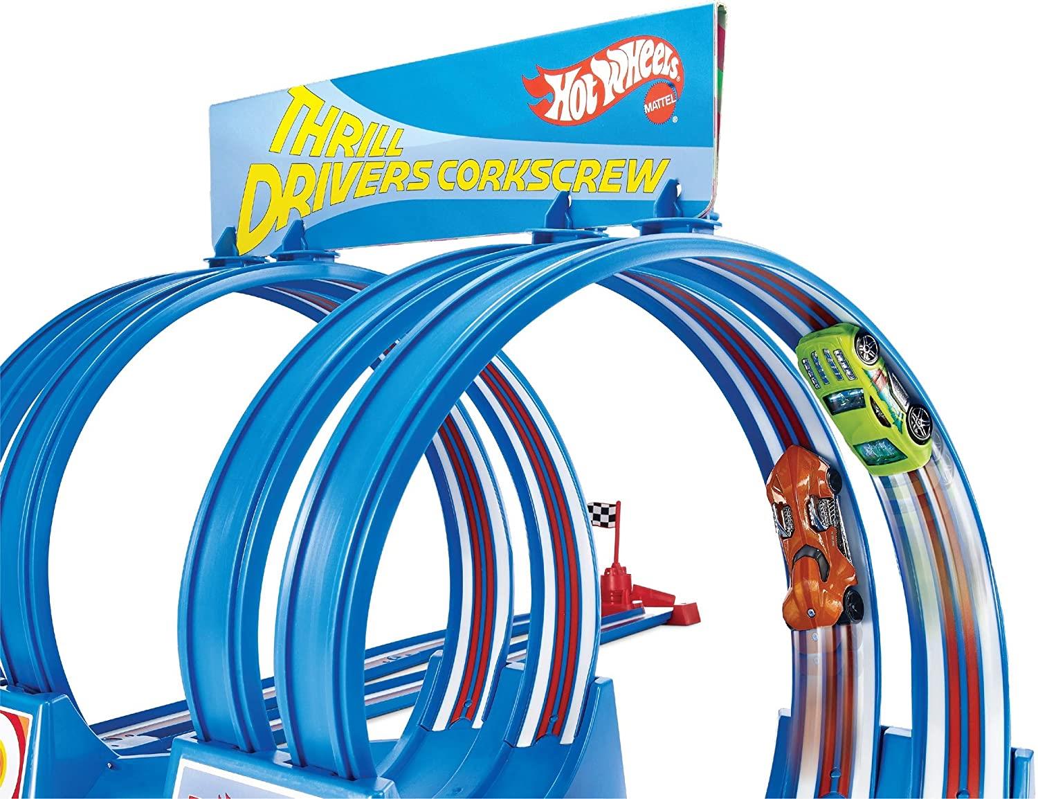 Hot Wheels 70s Throwback Thrill Drivers Corkscrew Track Set
