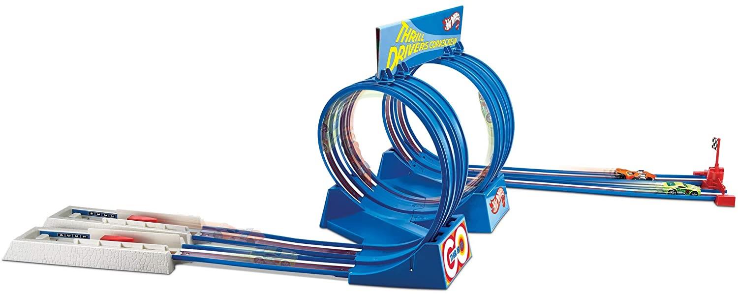 Hot Wheels 70s Throwback Thrill Drivers Corkscrew Track Set