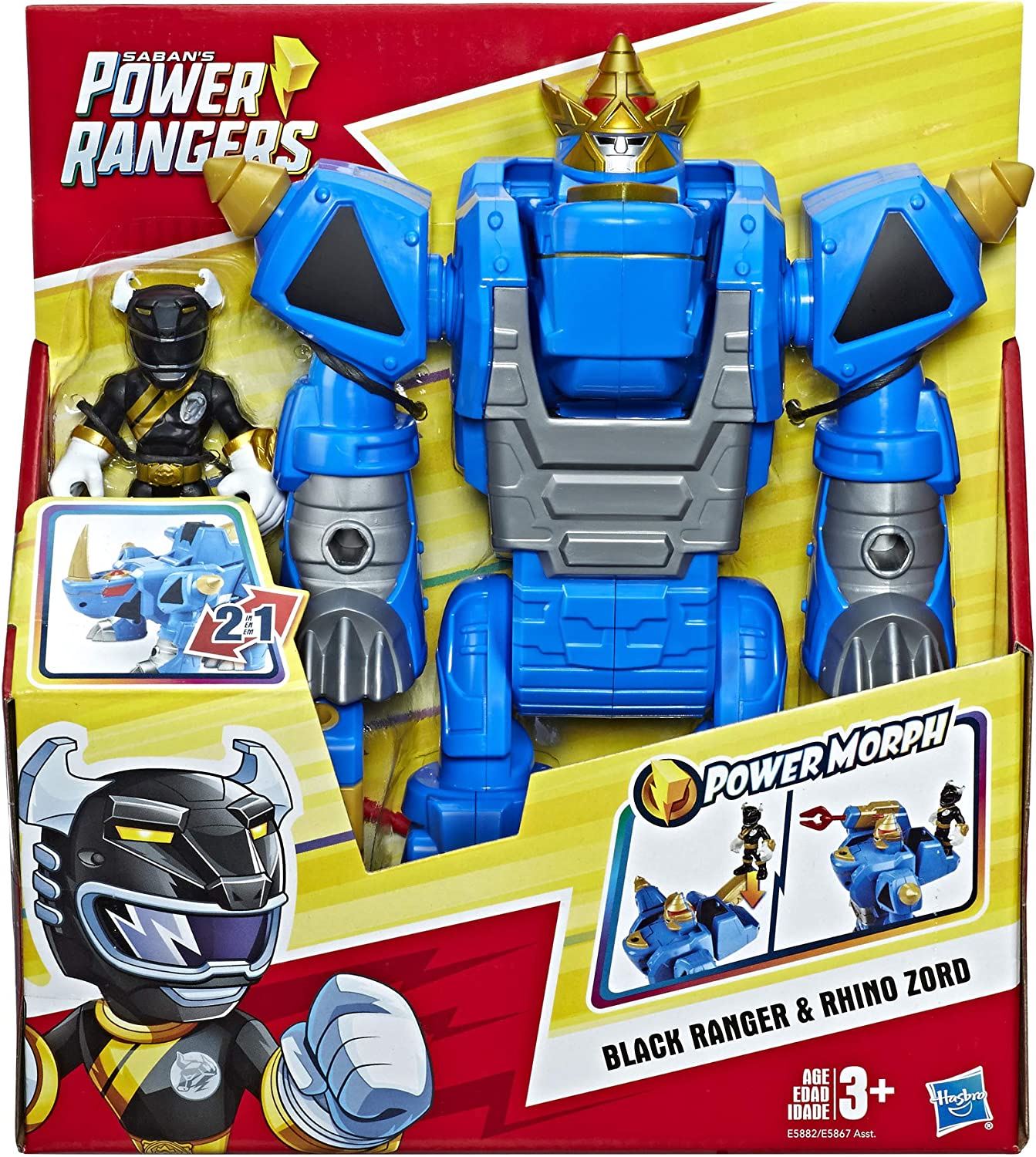 BLACK RANGER & RHINO ZORD Action Figure Playskool Power Rangers Morphin Zords