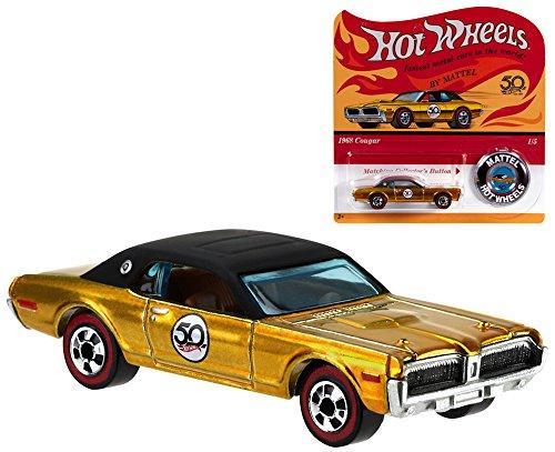 1968 Mercury Cougar Gold with Hot Wheels 50th Anniversary Redline Button 2017