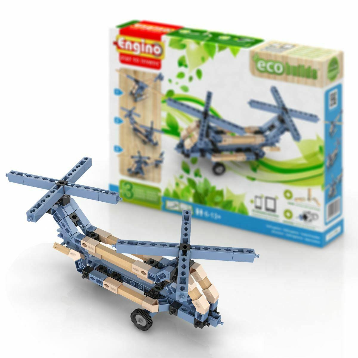 Engino Eco Builds 3 Model HELICOPTERS Building Creative Activity Wooden Toy STEM