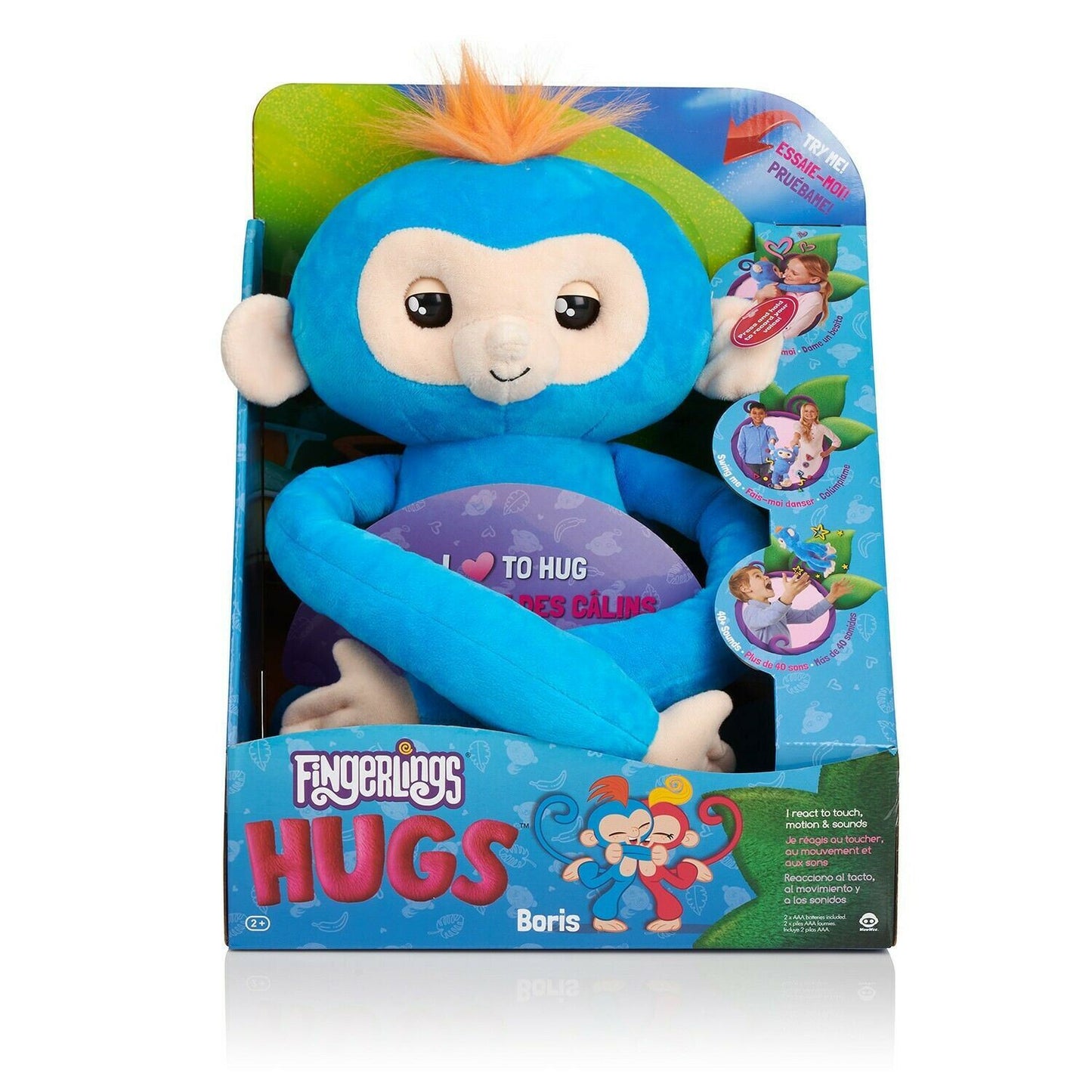 Fingerlings HUGS BORIS (Blue) Advanced Interactive Plush Baby Monkey Pet WowWee