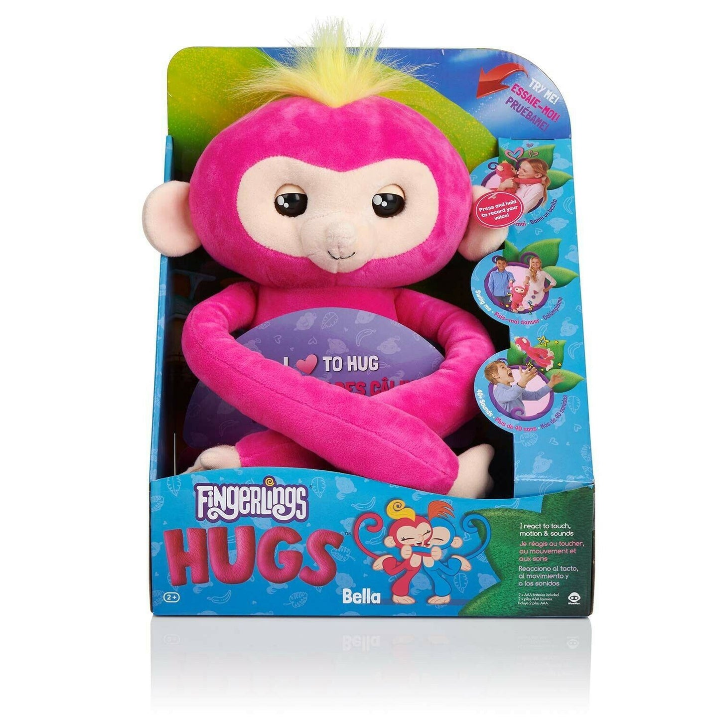 Fingerlings HUGS BELLA (Pink) Advanced Interactive Plush Baby Monkey Pet WowWee