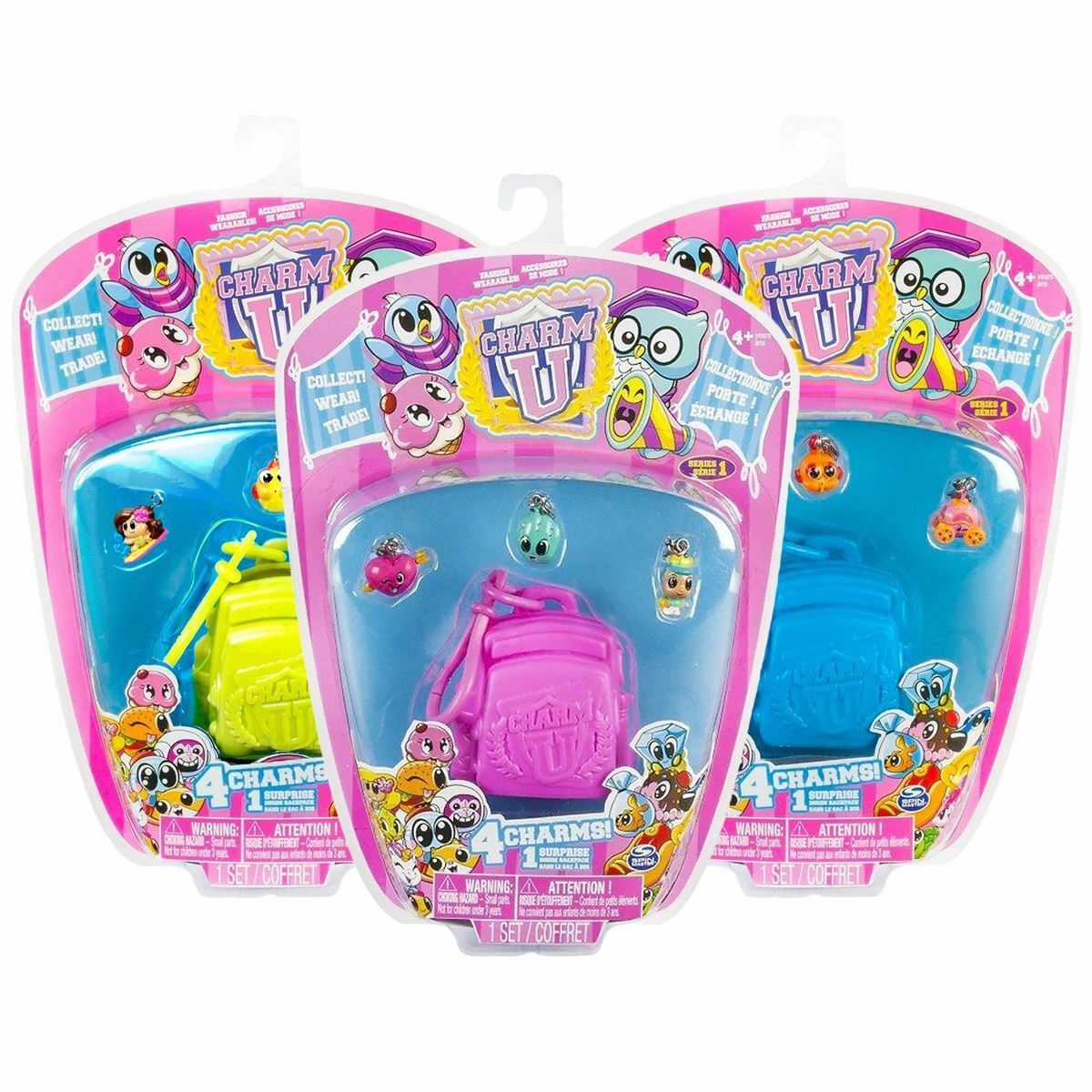 Charm U 4 Figure Pack w/ Blue Backpack & 1 Surprise Charm Official
