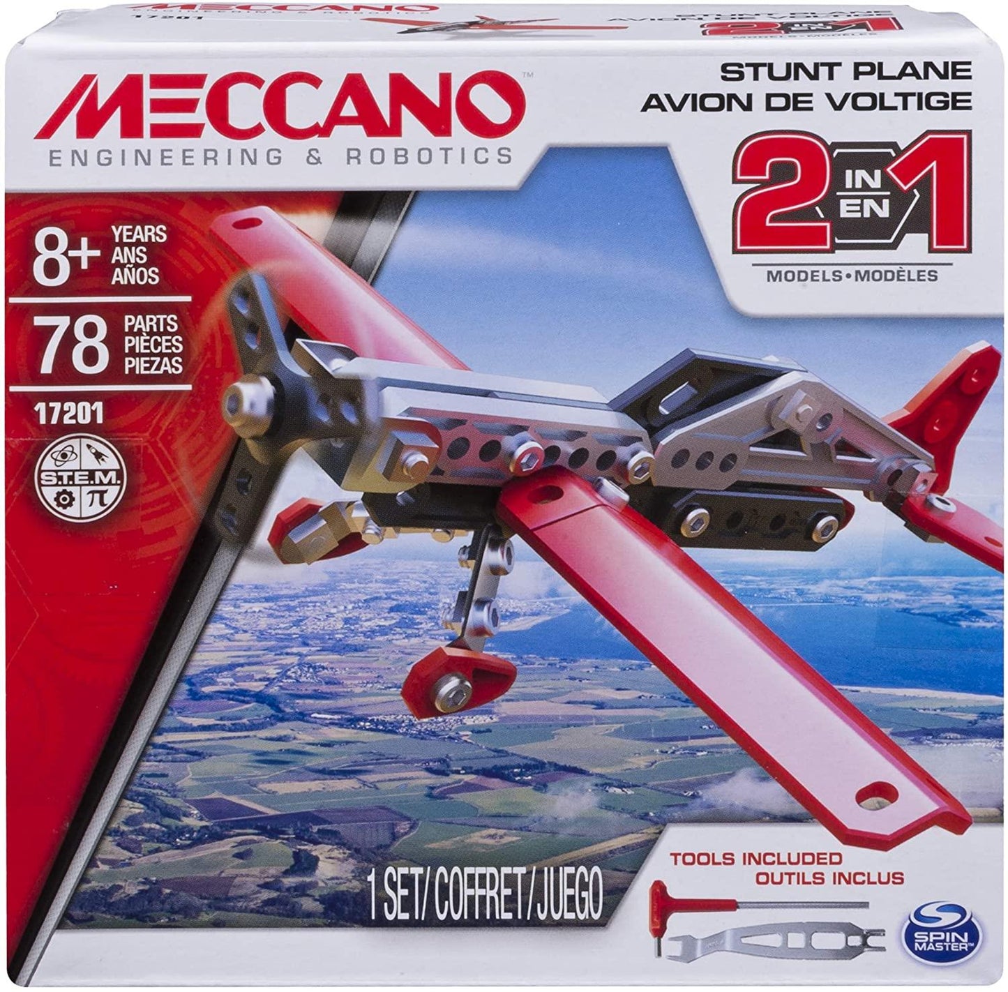 Meccano 2-in-1 Stunt Plane Model Maker Building Playsetet 17201