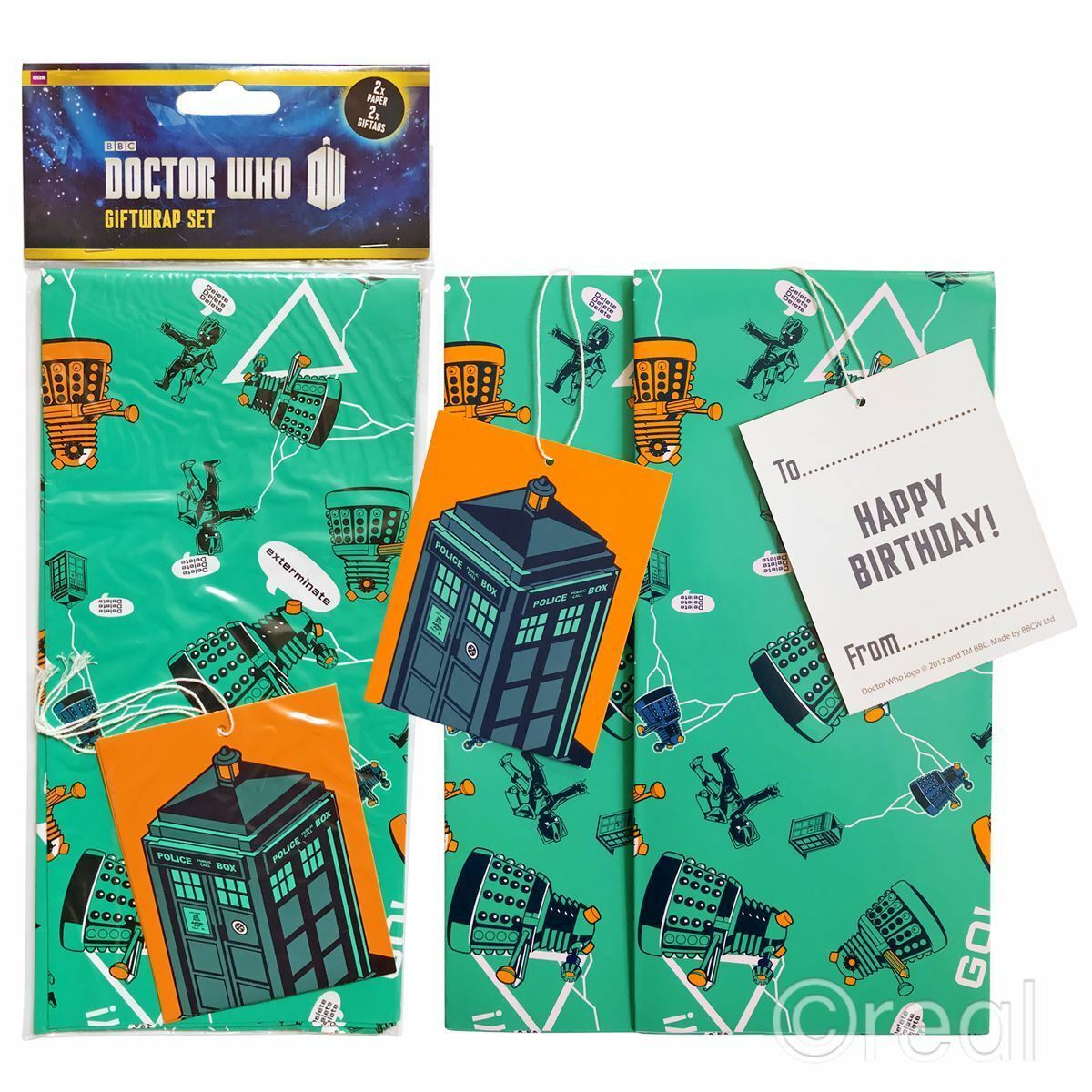 1 Doctor Who Gift Wrap Set Birthday Tag Wrapping Paper TARDIS Dalek Official