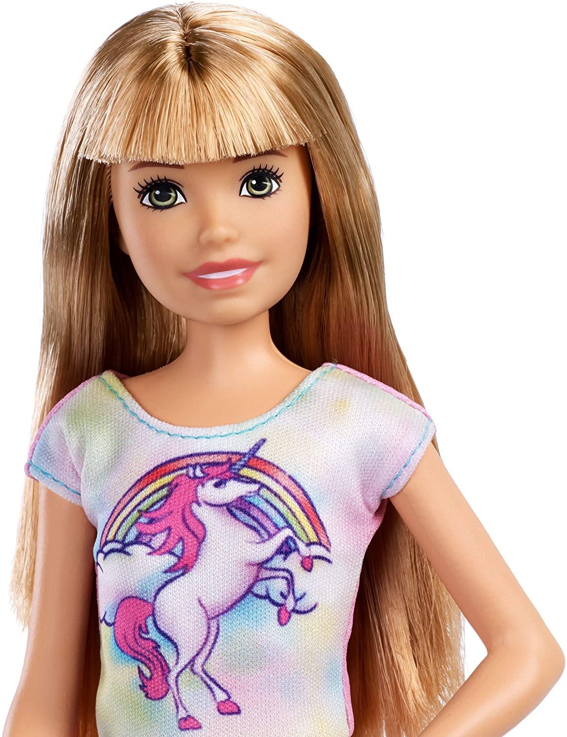 BARBIE Skipper Babysitters Inc. Blonde Doll with Rainbow Unicorn Top (FXG91)